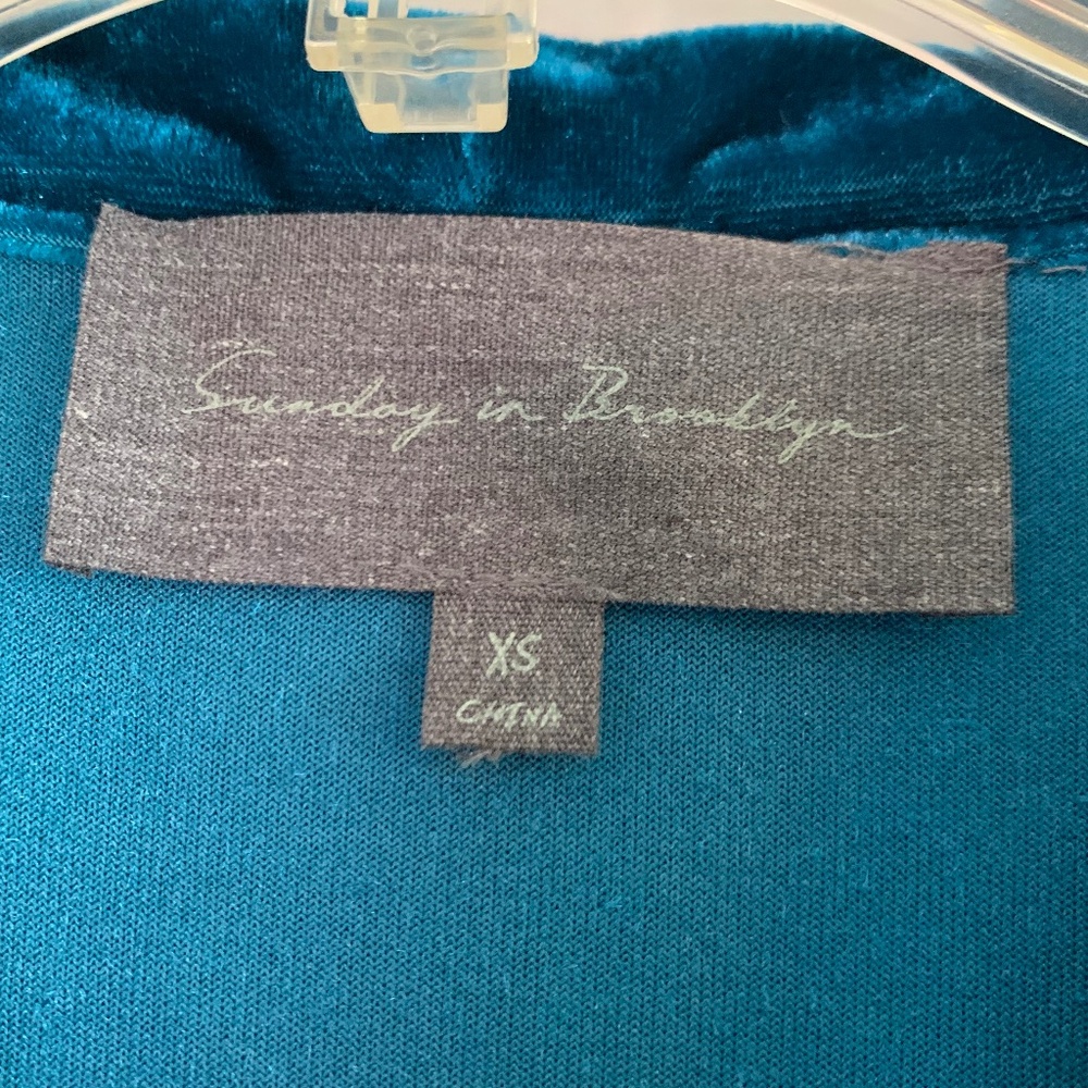 Sunday in Brooklyn deep teal velvet tie neck top/shirt - Picture 3 of 6